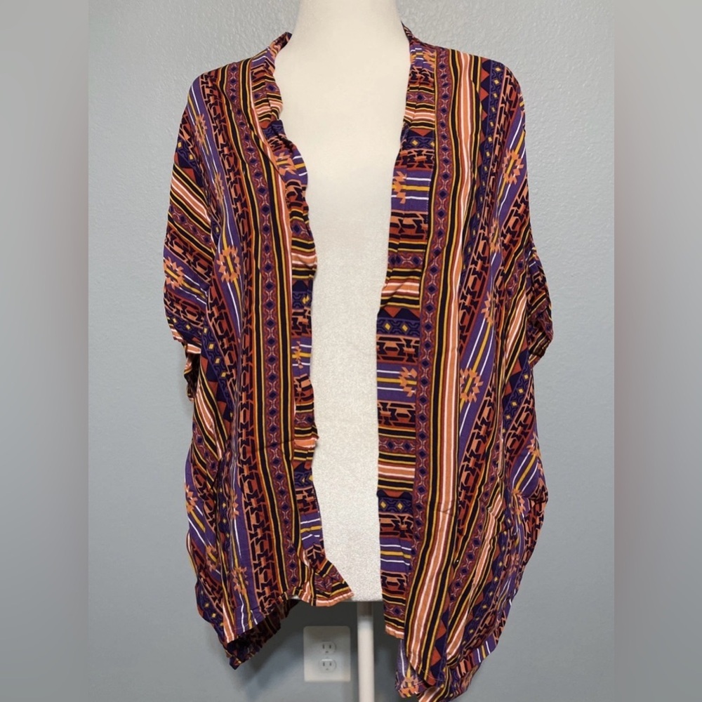Rock N Roll Cowgirl Aztec Kimono Cardigan Open Front Boho Festival Duster Large